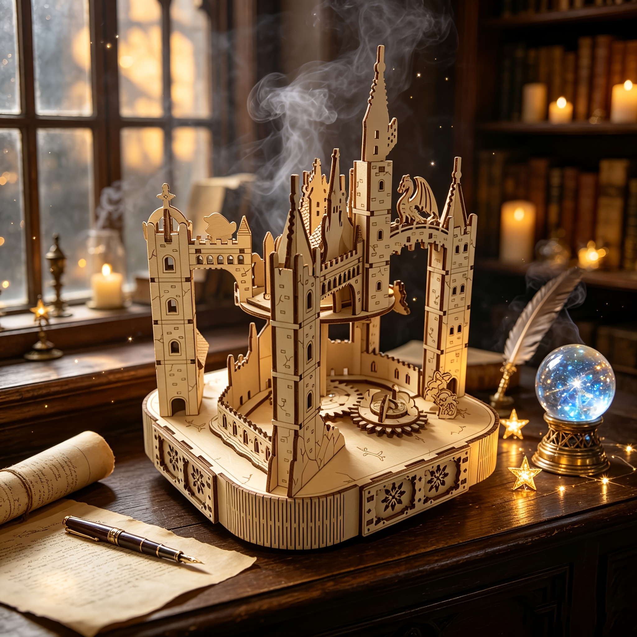 DIY 3D Wooden Puzzle Magic Castle Music Box